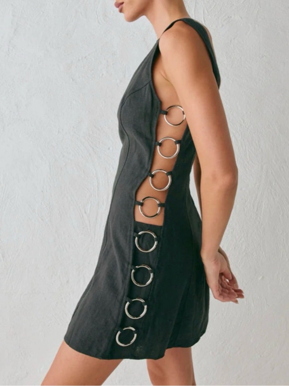 Vrg Grl Discoteca Mini Dress Black Linen Size 8 - Picture 8 of 10